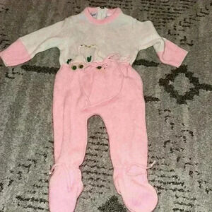 Vintage little angel original pink acrylic zip back sweater sleeper 0/3 months